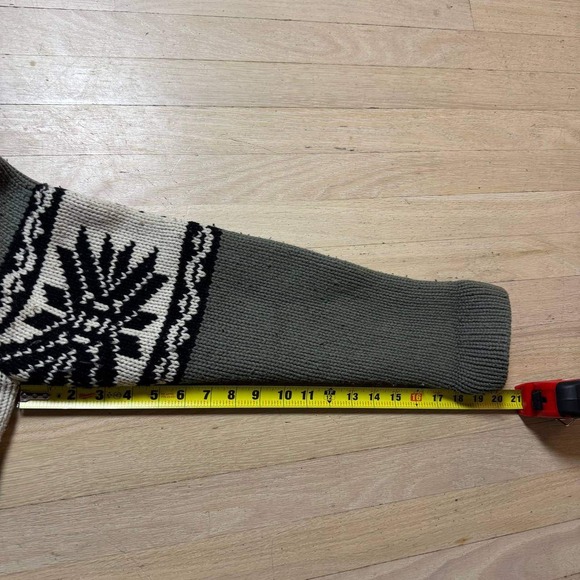 Brody Mens Lambswool Blend Full Zip Nordic Snowflake Sweater Green Size M - Picture 7 of 8